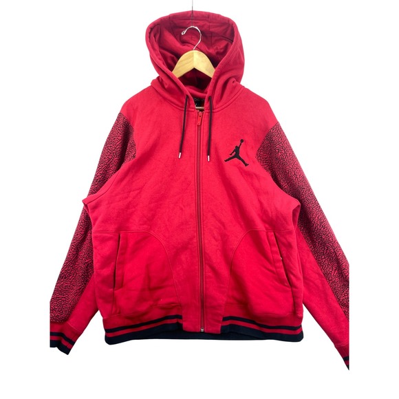 Jordan Full Zip Hoodie Sweatshirt Men's XXL Red Elephant Print Graphic Athletic - Picture 1 of 8